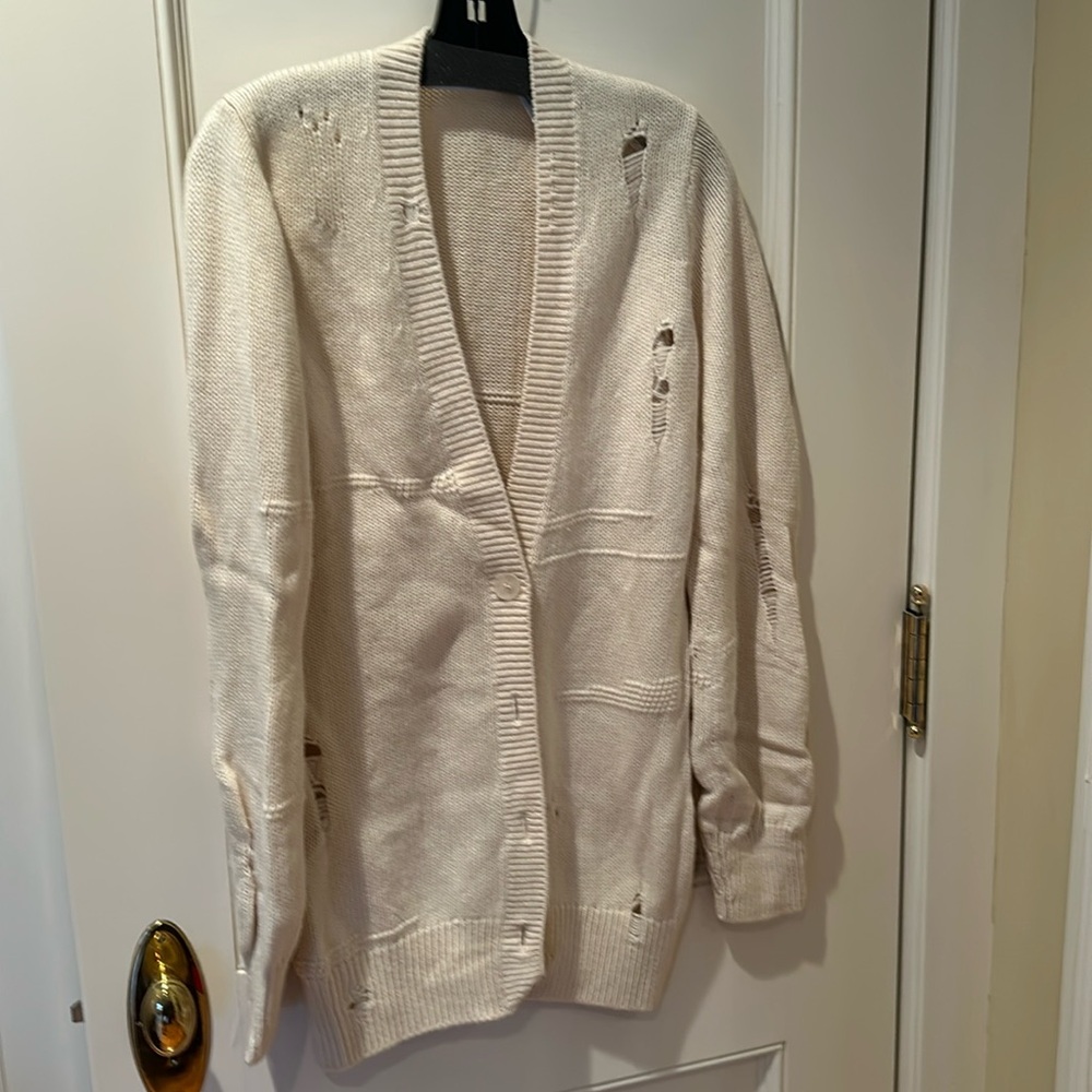 Helmut Lang Off-White Ivory Wool Distressed Cardigan Size XXS